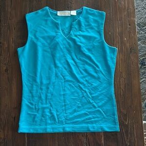 Fitted stretch Blue Sleeveless Tank Top with V-Neckline